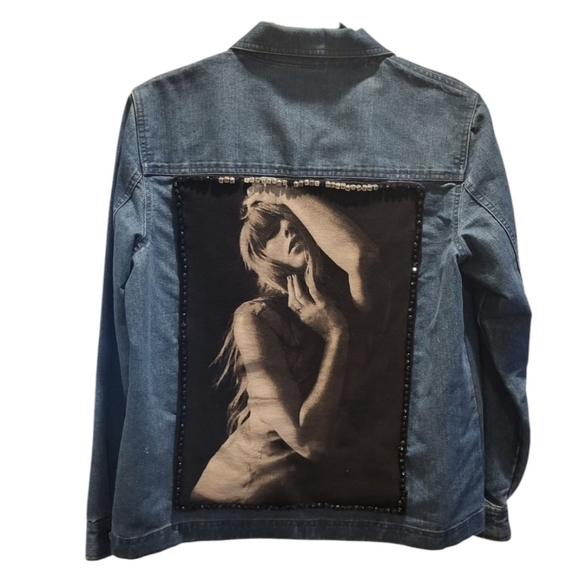 Custom Taylor Swift Upcycled Jean Jacket with Embroidery and Beading Size Small - Picture 1 of 7